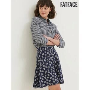 FatFace Blue Bamford Daisy Jersey Skirt Floral Flare Sz US 14 NWT